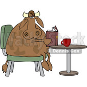 Clipart Cow Sitting At A Table And Reading A Book With Coffee - Royalty Free Vector Illustration © djart #1079904