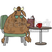 Clipart Cow With Reading Glasses Sitting At A Table With Coffee And A Book - Royalty Free Illustration  © djart #1080208