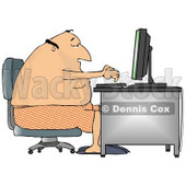 Man in His Boxers and Slippers, Typing on a Computer at a Desk Clipart Illustration © djart #10807