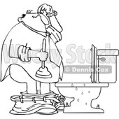Clipart Outlined Man With A Plunger Over A Clogged Toilet - Royalty Free Vector Illustration © djart #1082261