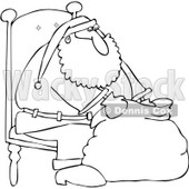 Clipart Outlined Santa Sitting In A Chair And Looking Into His Bag - Royalty Free Vector Illustration © djart #1084439
