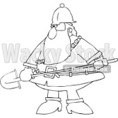 Clipart Outlined Santa Carrying A Shovel - Royalty Free Vector Illustration © djart #1084850