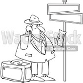 Clipart Outlined Lost Man Holding Directions Under Street Signs - Royalty Free Vector Illustration © djart #1089368