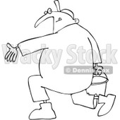Clipart Outlined Male Plumber Carrying A Full Bucket Of Water - Royalty Free Vector Illustration © djart #1090021