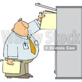 Clipart Businessman Reaching For Folders In A Tall Cabinet - Royalty Free Vector Illustration © djart #1090025