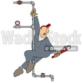 Clipart Male Plumber Playing On A Vertical Pole Of Pipes - Royalty Free Illustration © djart #1090026