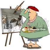 Clipart Chubby Artist Painter Working On A Winter Mountain Scene - Royalty Free Vector Illustration © djart #1091964