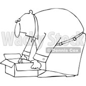Clipart Outlined Businessman Bending Over To Pick Up An Open Box - Royalty Free Vector Illustration © djart #1091969