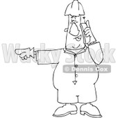 Clipart Outlined Worker Pointing Left And Talking On A Cell Phone - Royalty Free Vector Illustration © djart #1091970
