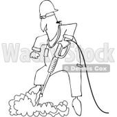 Clipart Outlined Worker Pressure Washing The Ground - Royalty Free Vector Illustration © djart #1091971