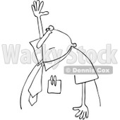 Clipart Outlined Chubby Businessman Raising His Hand To Ask A Question - Royalty Free Vector Illustration © djart #1093118