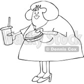 Clipart Outlined Overweight Woman Carrying A Soda And Hamburger - Royalty Free Vector Illustration © djart #1093119