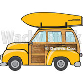 Clipart Yellow Woodie Station Wagon With A Surfboard On Top - Royalty Free Vector Illustration © djart #1095775