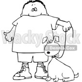 Clipart Outlined Boy Walking His Dog On A Leash - Royalty Free Vector Illustration © djart #1100029