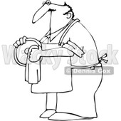 Clipart Outlined House Husband Drying Dishes - Royalty Free Vector Illustration © djart #1100922