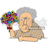 Clipart Grumpy Old Woman Holding A Bouquet Of Daisies And A Cigarette - Royalty Free Vector Illustration © djart #1101599