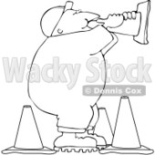 Clipart Outlined Road Construction Man Talking Through A Cone - Royalty Free Vector Illustration © djart #1104676