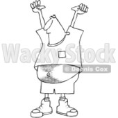 Clipart Outlined Man Holding His Arms Up And Showing His Hairy Belly - Royalty Free Vector Illustration © djart #1105047