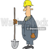 Clipart Grumpy Construction Worker Man Holding A Shovel - Royalty Free Vector Illustration © djart #1105050