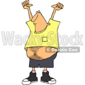 Clipart Man Holding His Arms Up And Showing His Hairy Belly - Royalty Free Vector Illustration © djart #1105052