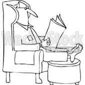 Clipart Outlined Man Reading The Newspaper With His Feet Up On An Ottoman - Royalty Free Vector Illustration © djart #1106255