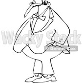 Clipart Outlined Chubby Man Wearing A Bowtie And Standing With His Hands In His Pockets - Royalty Free Vector Illustration © djart #1107616