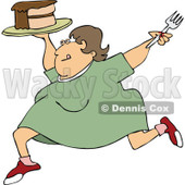 Clipart Cartoon Happy Fat Woman Running With Cake - Royalty Free Vector Illustration © djart #1109829