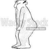 Clipart Outlined Cartoon Embarassed Naked Hairy Man Covering His Privates - Royalty Free Vector Illustration © djart #1110164