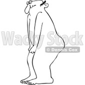 Clipart Outlined Cartoon Embarassed Naked Man Covering His Privates - Royalty Free Vector Illustration © djart #1110165
