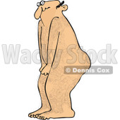Clipart Cartoon Embarassed Naked Hairy Man Covering His Privates - Royalty Free Vector Illustration © djart #1110170