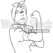 Clipart Outlined Rosie The Riveter Flexing Her Strong Muscles - Royalty Free Vector Illustration © djart #1110848