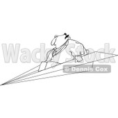Clipart Outlined Businessman Flying On A Paper Plane - Royalty Free Vector Illustration © djart #1110922