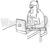 Clipart Outlined Businessman Working On A Laptop - Royalty Free Vector Illustration © djart #1111308