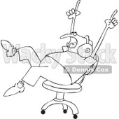 Clipart Outlined Chubby Man Rocking Out To Music Wearing Headaphones And Rolling In A Chair - Royalty Free Vector Illustration © djart #1111582