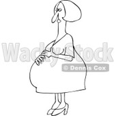 Clipart Outlined Pregnant Woman Resting Her Hand On Her Large Belly - Royalty Free Vector Illustration © djart #1111978