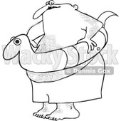 Clipart Outlined Chubby Hairy Man With A Snake Inner Tube - Royalty Free Vector Illustration © djart #1111980