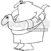 Clipart Outlined Chubby Man With A Snake Inner Tube - Royalty Free Vector Illustration © djart #1111981