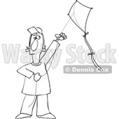 Clipart Outlined Guy Flying A Kite - Royalty Free Vector Illustration © djart #1112781