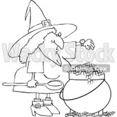 Clipart Outlined Witch Checking Her Watch While Making A Spell In Her Cauldron - Royalty Free Vector Illustration © djart #1115113