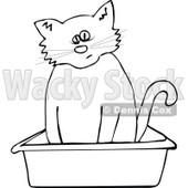 Clipart Outlined Cat Using A Kitty Litter Box - Royalty Free Vector Illustration © djart #1115117