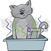 Clipart Cat Using A Stinky Kitty Litter Box - Royalty Free Vector Illustration © djart #1115118