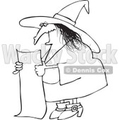 Clipart Outlined Evil Witch Reading A Long List Of Spell Ingredients - Royalty Free Vector Illustration © djart #1115468