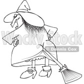 Clipart Outlined Halloween Witch With A Broom Stuck In Her Butt - Royalty Free Vector Illustration © djart #1115680