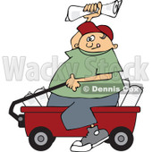 Clipart Paper Boy Sitting In A Wagon And Tossing Newspapers - Royalty Free Vector Illustration © djart #1115686