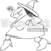 Clipart Of An Outlined Halloween Witch Running - Royalty Free Vector Illustration © djart #1116714