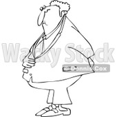 Cartoon Of An Outlined Businessman Holding His Stomach And Behind - Royalty Free Vector Clipart © djart #1121969