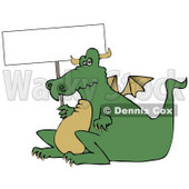 Lazy Fat Dragon Holding a Blank Sign Clipart Illustration © djart #11247