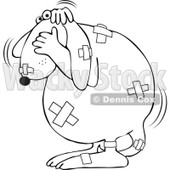 Cartoon Of An Outlined Battered Dog Covered In Bandages - Royalty Free Vector Clipart © djart #1126787