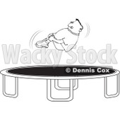 Cartoon Of An Outlined Boy Hugging His Knees In The Air Over A Trampoline - Royalty Free Vector Clipart © djart #1126795