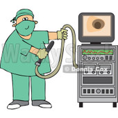 Cartoon Of A Proctologist Doctor With Colonoscopy Equipment - Royalty Free Vector Clipart © djart #1126797